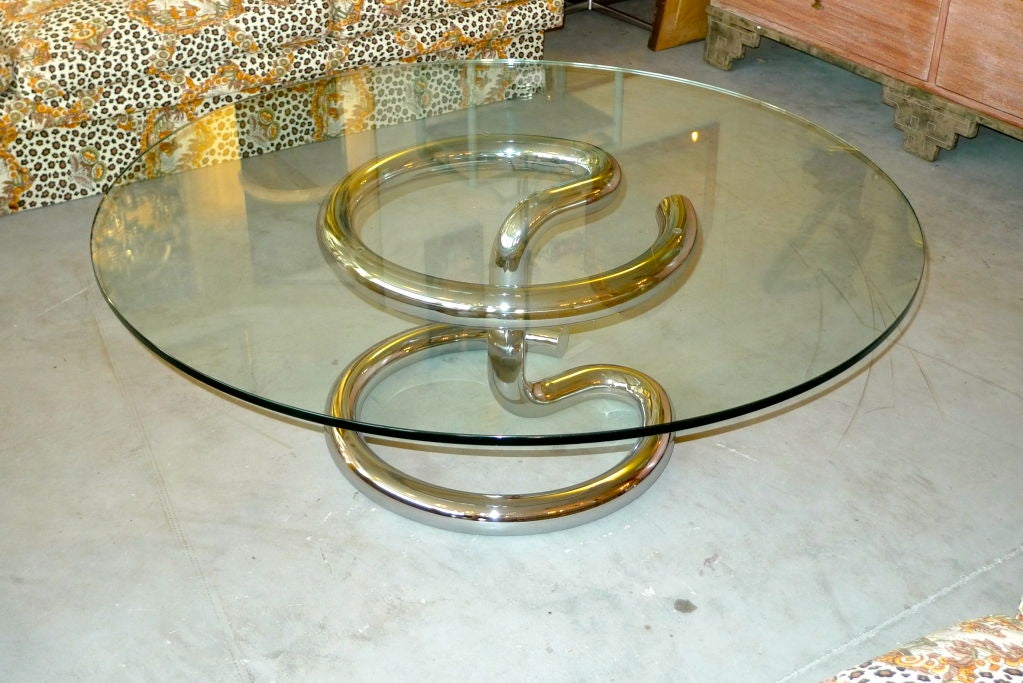 1970's Tubular Chrome Round Cocktail Table by Paul Tuttle 1