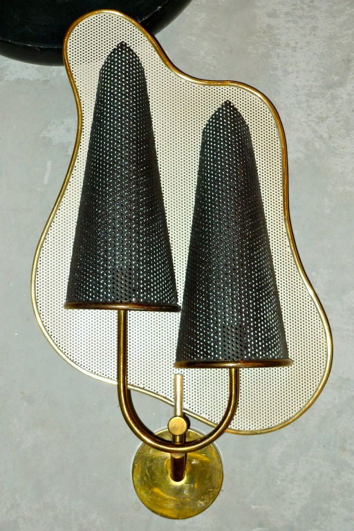 French Rare Jacques Biny Perforated Metal Wall Sconce