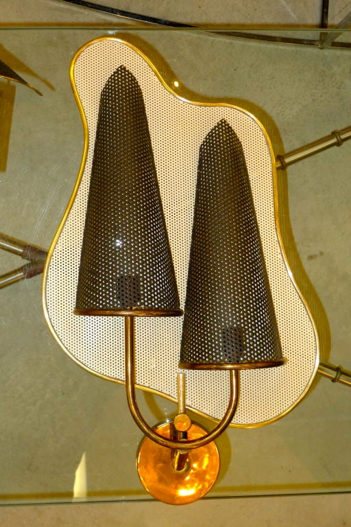 Enameled Rare Jacques Biny Perforated Metal Wall Sconce