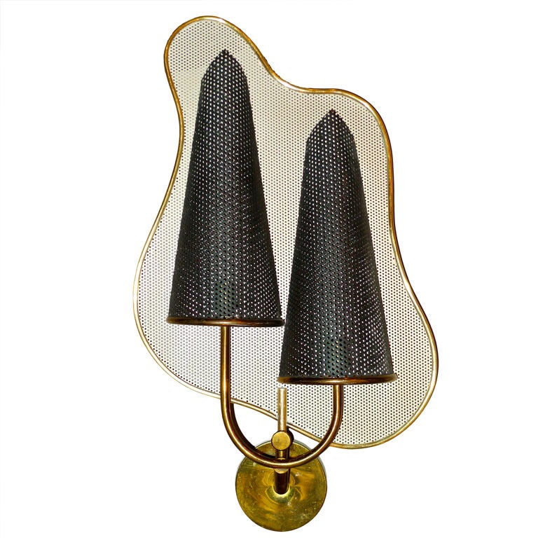 Rare Jacques Biny Perforated Metal Wall Sconce
