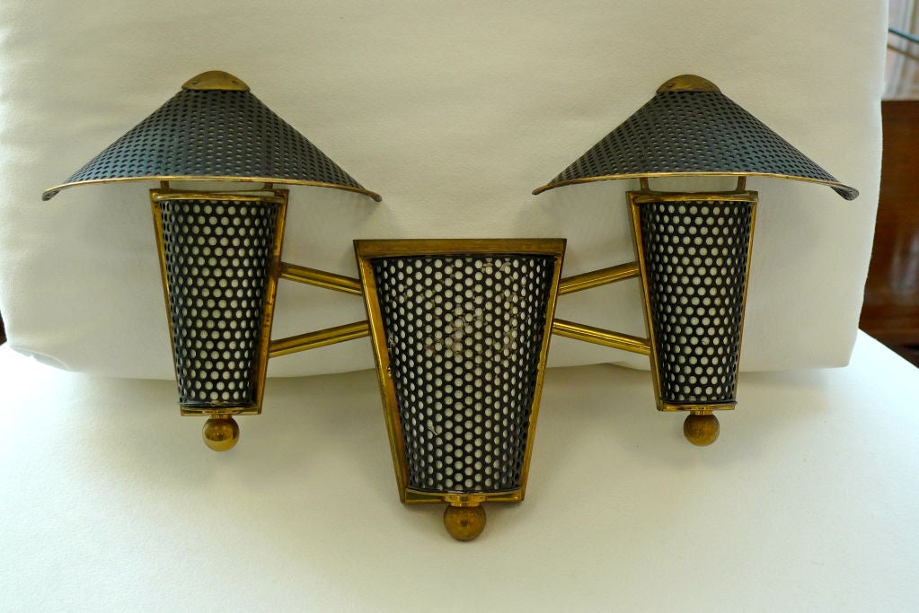 Three Light Wall Sconce Attributed to Jacques Biny For Sale 3