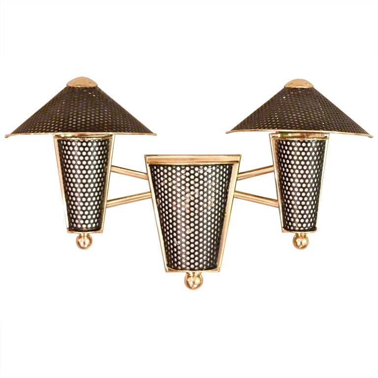 Three Light Wall Sconce Attributed to Jacques Biny For Sale