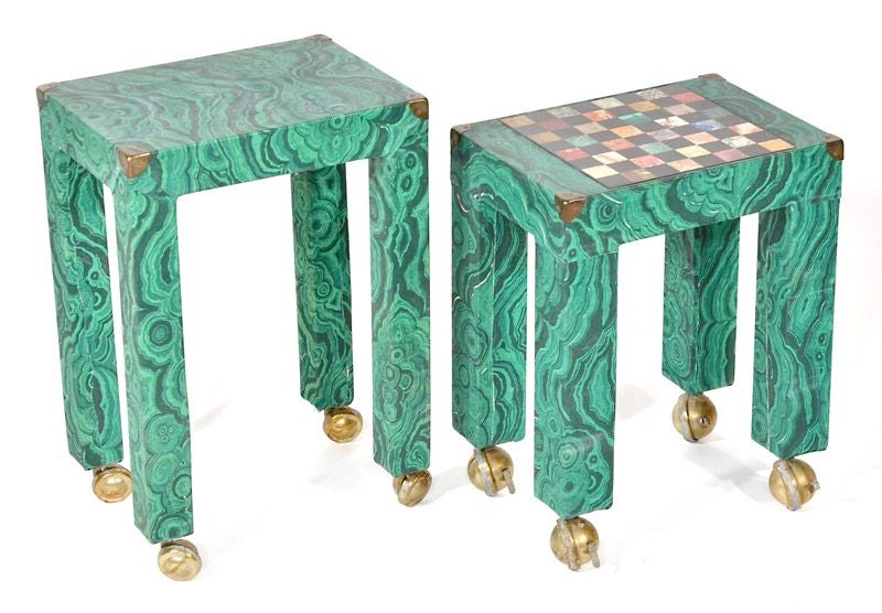 Italian Malachite Paper Covered Occasional Table with Inset Stone Game Board 3