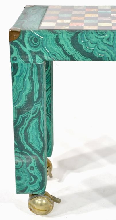 Italian Malachite Paper Covered Occasional Table with Inset Stone Game Board 4