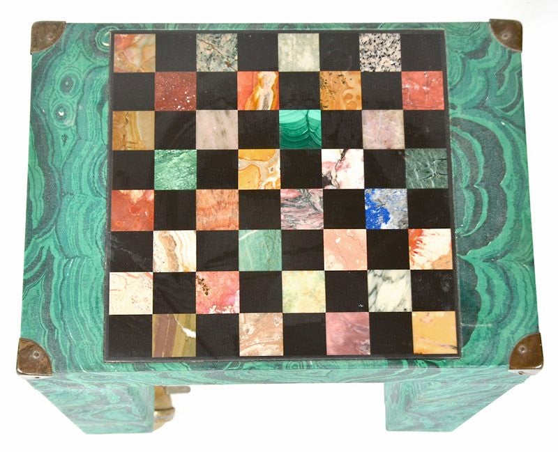 Mid-Century Modern Italian Malachite Paper Covered Occasional Table with Inset Stone Game Board