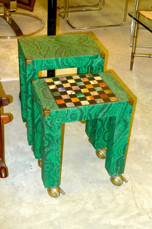 Italian Malachite Paper Covered Occasional Table with Inset Stone Game Board 2