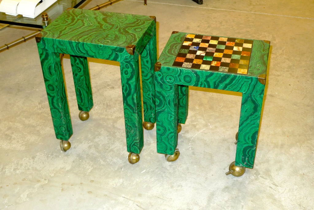 Italian Malachite Paper Covered Occasional Table with Inset Stone Game Board In Excellent Condition In Hanover, MA