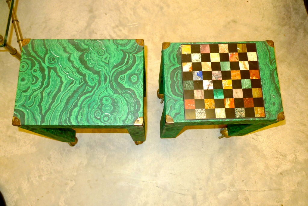 Italian Malachite Paper Covered Occasional Table with Inset Stone Game Board 1