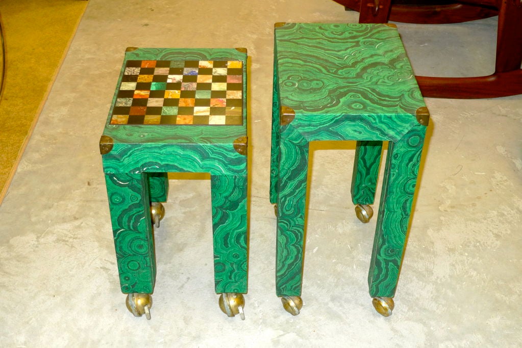 Mid-20th Century Italian Malachite Paper Covered Occasional Table with Inset Stone Game Board