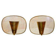 Pair of French Perforated Metal & Brass Modernist Sconces