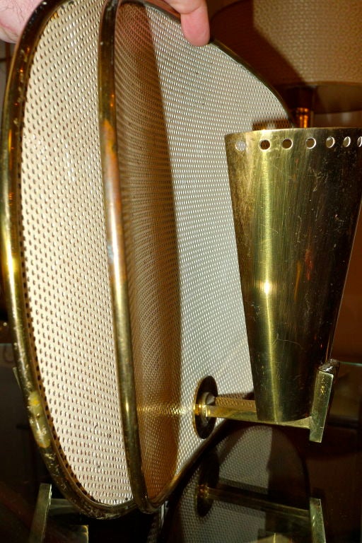 Pair of French Perforated Metal & Brass Modernist Sconces 4