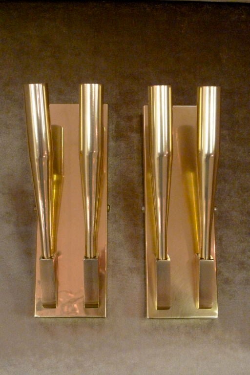 Italian Pair of Brass Sconces attributed to Gio Ponti