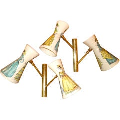 Pair of Painted Ceramic Double Sconces with Fancy Ladies 7
