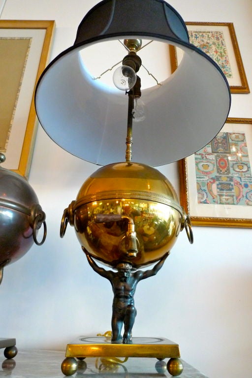 19th Century Atlas Globe Samovar Table Lamp For Sale