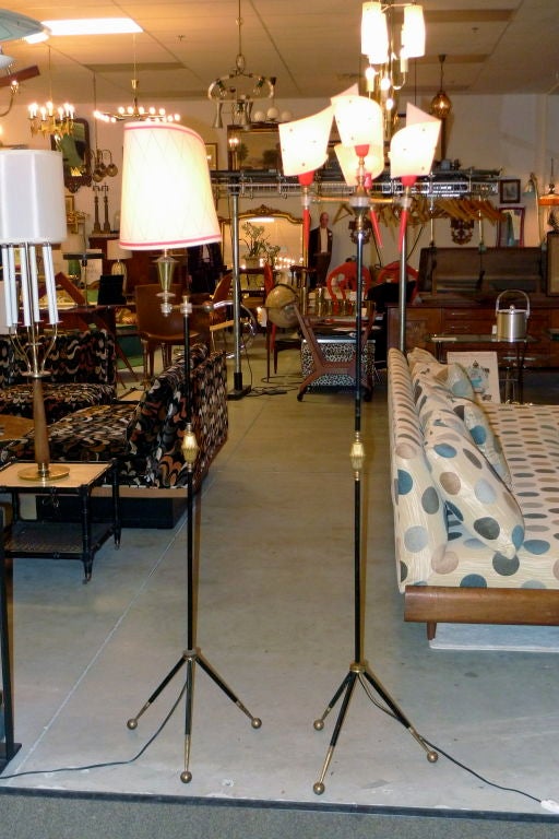 Pair of Whimsical French Modernist Tripod Floor Lamps For Sale 4