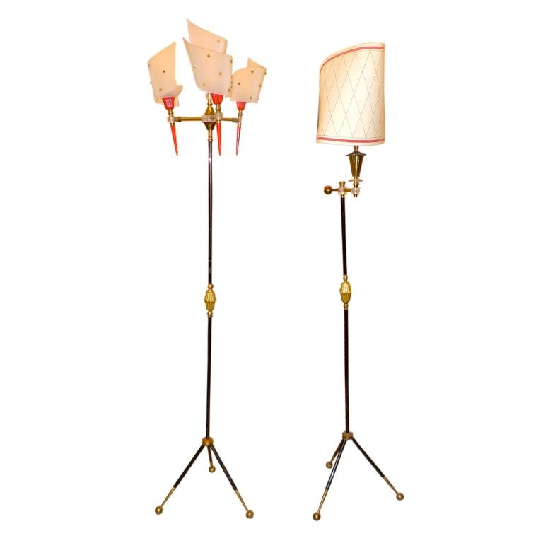 Pair of Whimsical French Modernist Tripod Floor Lamps For Sale