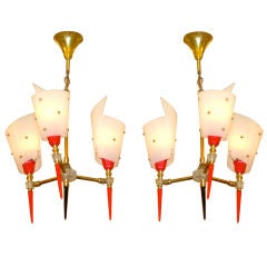 Pair of French 1950's Triple Torch Pendants