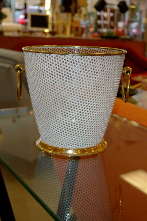 French 1950's Perforated Metal Ice Bucket 4