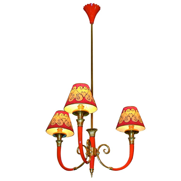 Italian Neoclassical Modernist Tri-Arm Chandelier For Sale