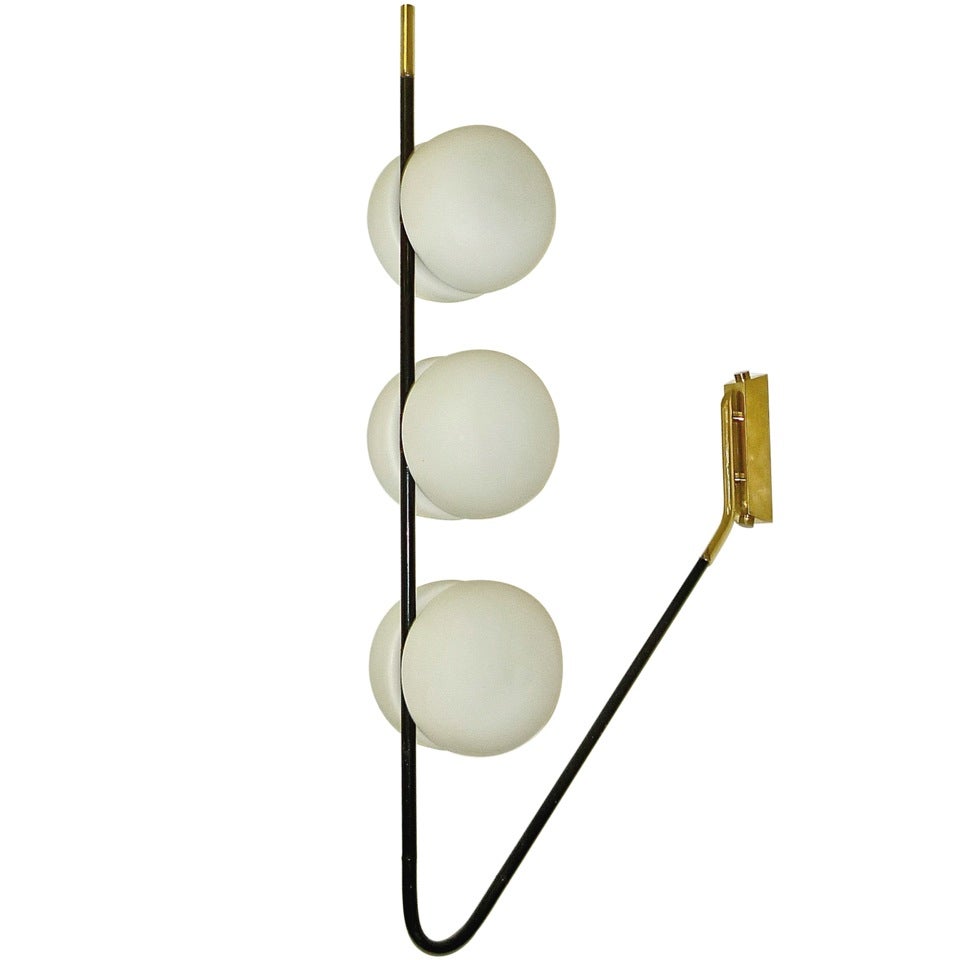 French 1950's 6 Globe Wall or Ceiling Lamp by Lunel For Sale