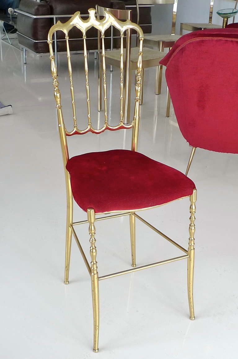 Single solid brass Chiavari chair, produced in various forms for nearly 200 years in the eponymous Ligurian town.

Designed by Giuseppe Gaetano Descalzi in the early 19th century.

Perfect for a ladies writing desk or as a boudoir chair.
