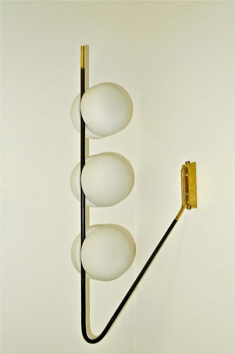 French 1950's 6 Globe Wall or Ceiling Lamp by Lunel In Excellent Condition For Sale In Hanover, MA