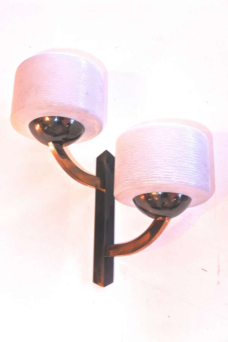 Pair of Gunmetal & Brass Sconces by Maison Lunel In Excellent Condition In Hanover, MA