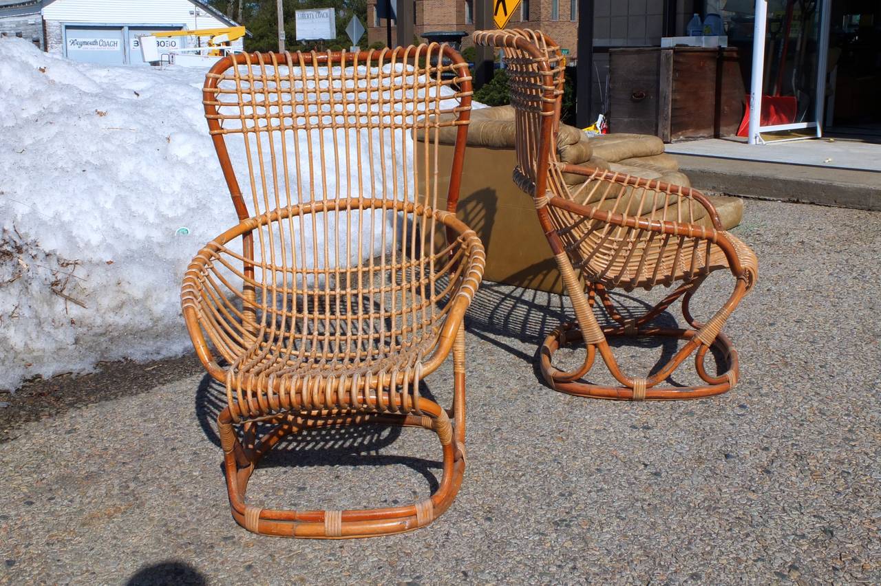 Mid-Century Modern Tito Agnoli Rattan Armchair for Bonacina, 1963