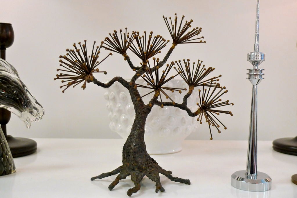 Mid-Century Modern Sculptural Metal Tree Signed 