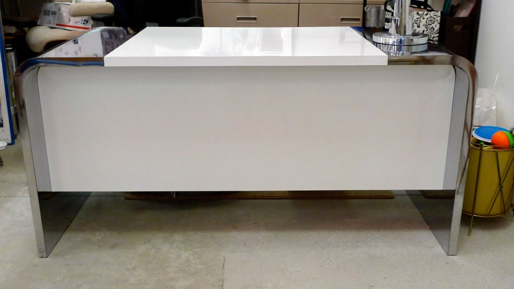 Late 20th Century 1970's Waterfall Desk in Chrome & White Laminate