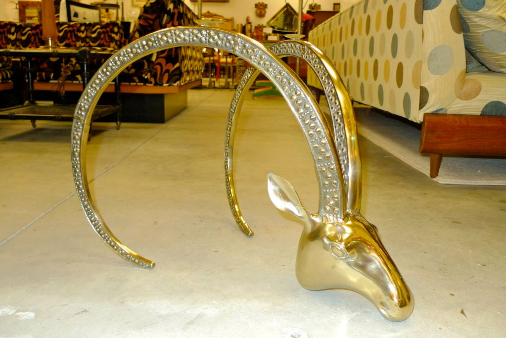 American Hollywood Regency Brass Ibex / Gazelle Heads Coffee Table Base