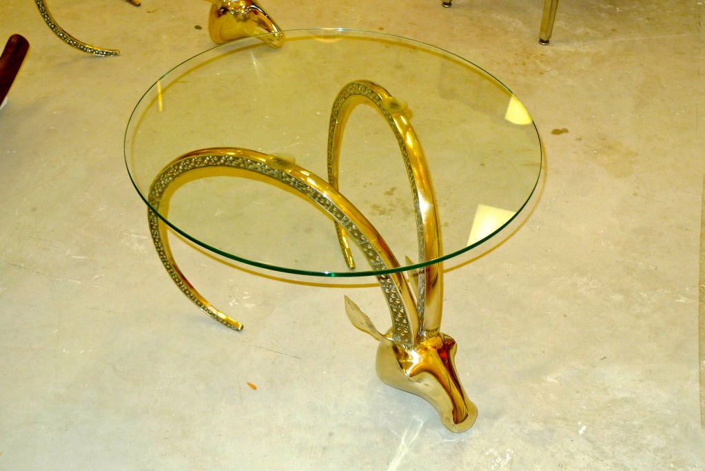 Hollywood Regency Brass Ibex / Gazelle Heads Coffee Table Base 4