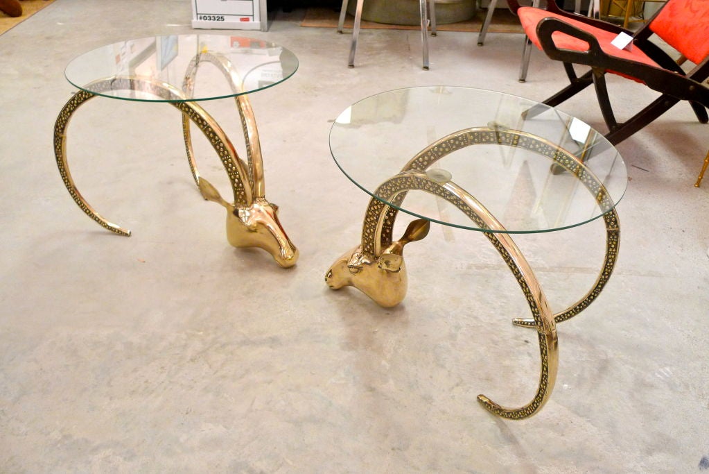 Hollywood Regency Brass Ibex / Gazelle Heads Coffee Table Base 5