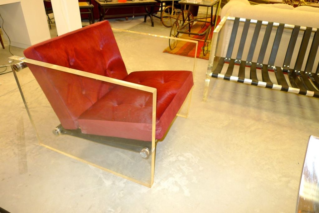 American Vintage Lucite Sided Sofa with Aluminum Frame & Leather Straps