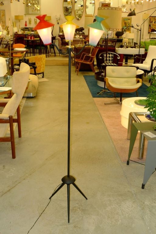 Mid-Century Modern Three Lantern Tripod Floor Lamp by Arlus For Sale