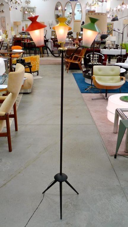 French Three Lantern Tripod Floor Lamp by Arlus For Sale