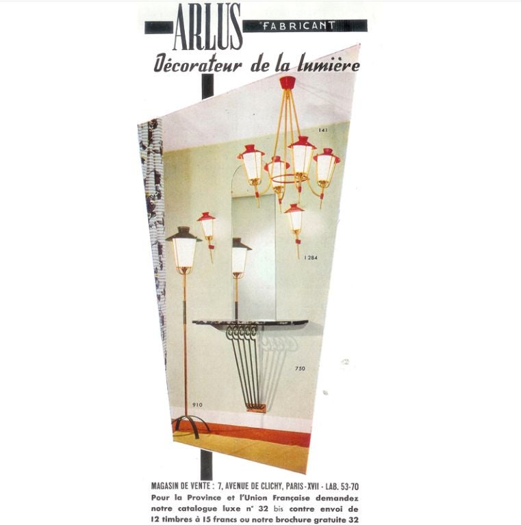 Three Lantern Tripod Floor Lamp by Arlus In Excellent Condition For Sale In Hanover, MA
