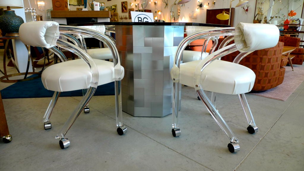 Acrylic Set of 4 Lucite Chairs on Casters