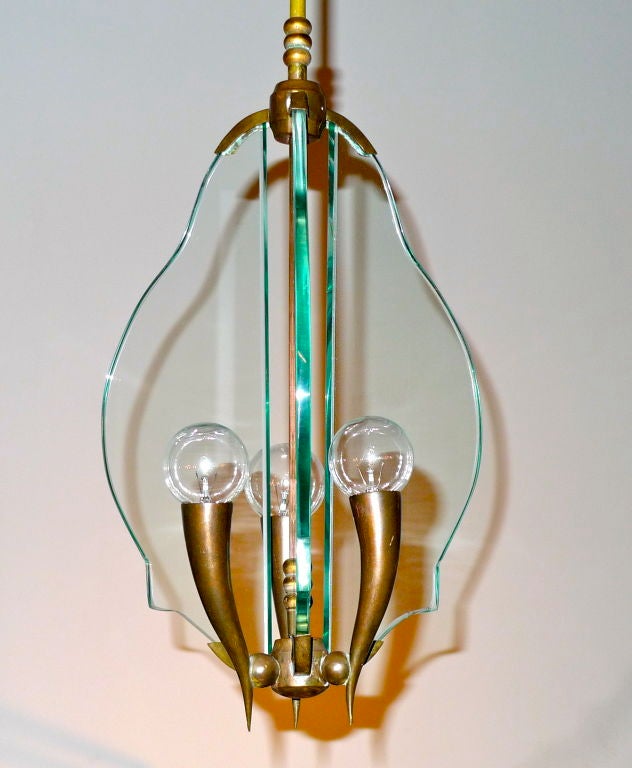 Mid-20th Century Italian Bronze & Glass Chandelier For Sale