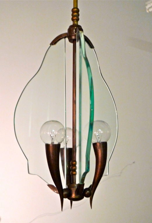 Italian Bronze & Glass Chandelier For Sale 4