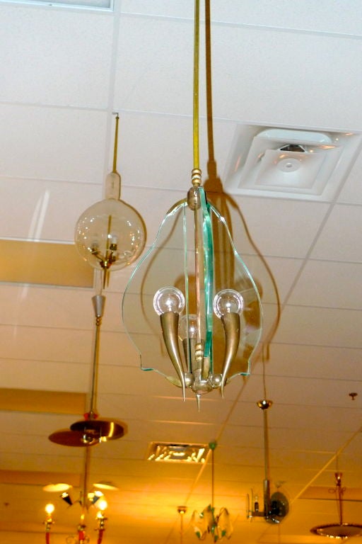 Italian Bronze & Glass Chandelier For Sale 7
