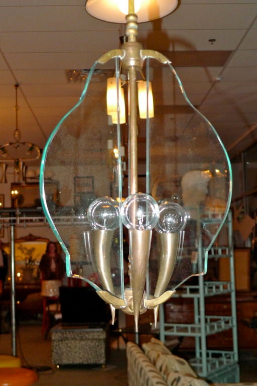 Italian Bronze & Glass Chandelier For Sale 5