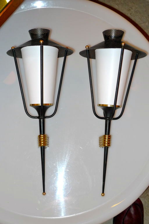 Pair of French 1950's Lantern Sconces 1