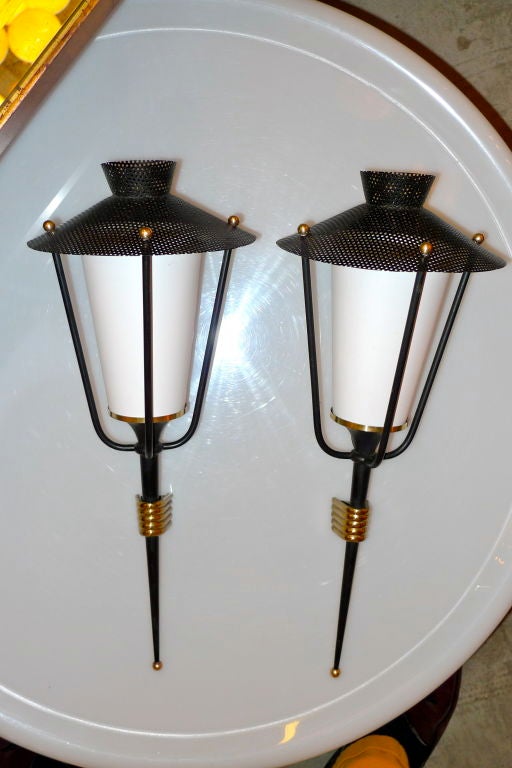 Pair of French 1950's Lantern Sconces 2