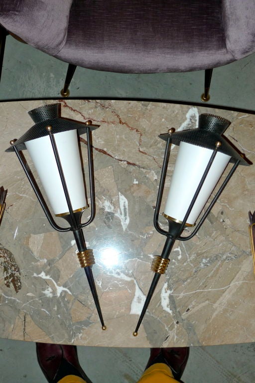 Pair of French 1950's Lantern Sconces 4