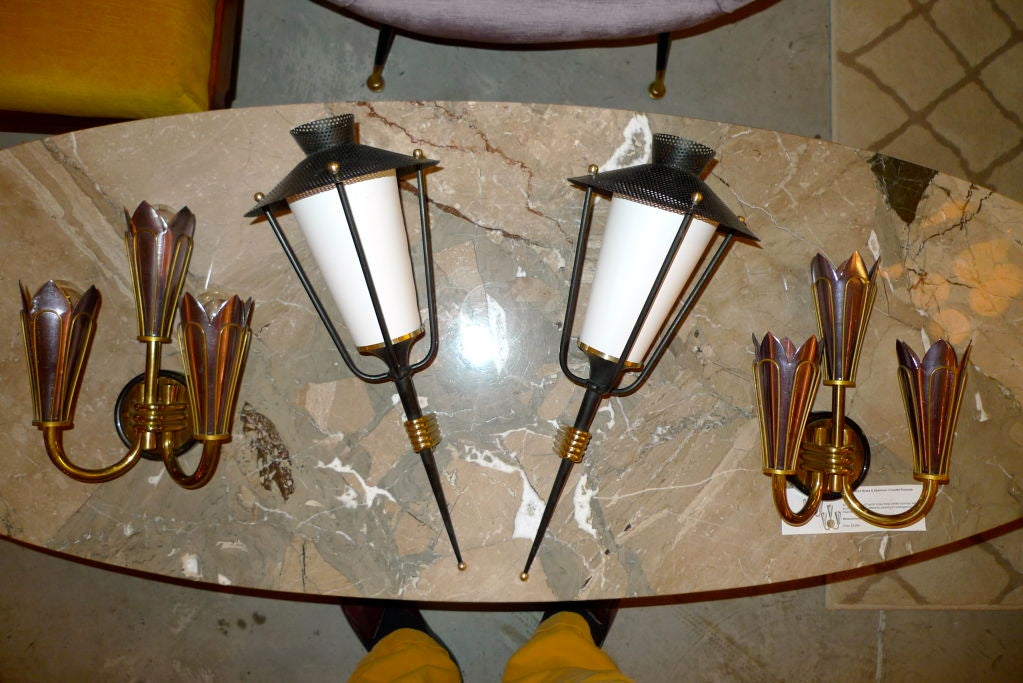 Pair of French 1950's Lantern Sconces 5