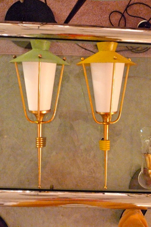 Mid-20th Century 1950's French Lantern Wall Sconces by Arlus
