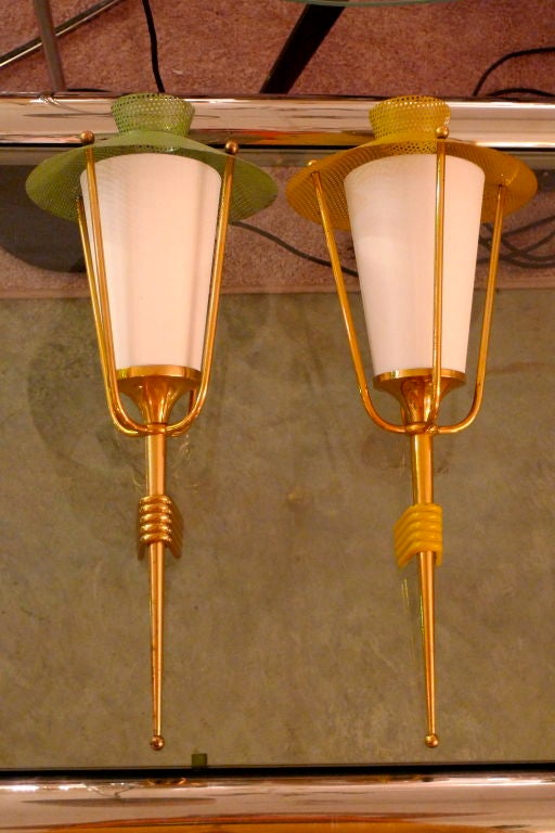 1950's French Lantern Wall Sconces by Arlus 2