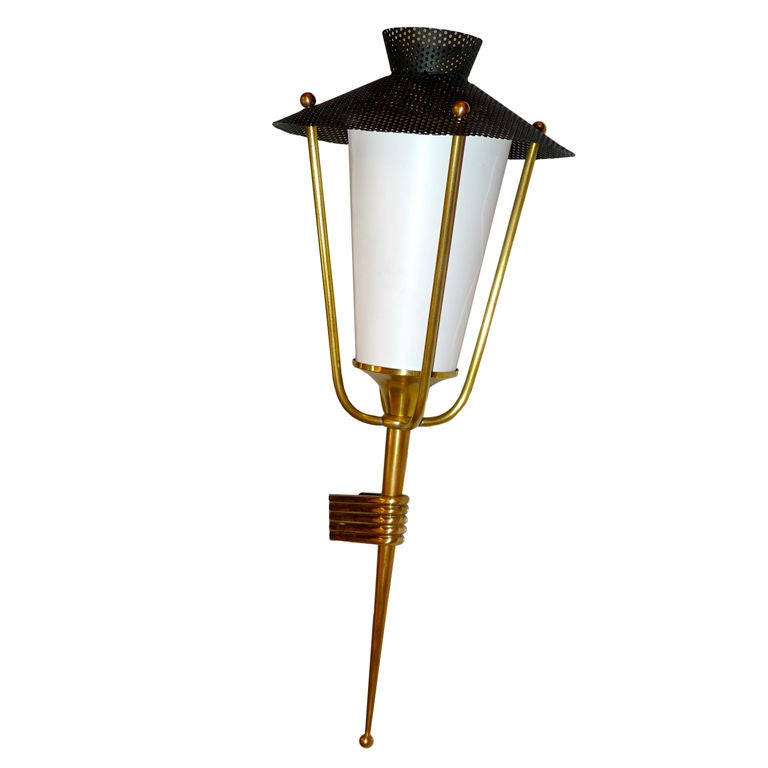 French 1950's Corner Mounted Lantern Sconce by Arlus For Sale