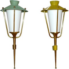 1950's French Lantern Wall Sconces by Arlus